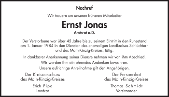 Traueranzeige von Ernst Jonas 