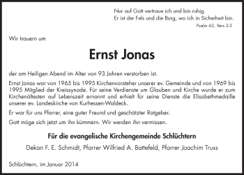 Traueranzeige von Ernst Jonas 