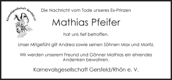 Traueranzeige von Mathias Pfeifer 