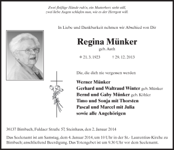 Traueranzeige von Regina Münker 