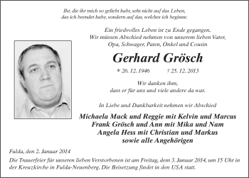 Traueranzeige von Gerhard Grösch 