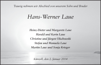 Traueranzeige von Hans-Werner Laue 