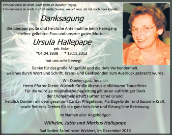 Traueranzeige von Wilhelm Hallepape 