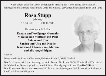 Traueranzeige von Rosa Stupp 