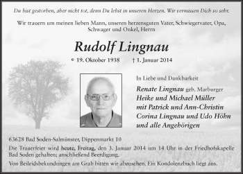 Traueranzeige von Rudolf Lingnau 