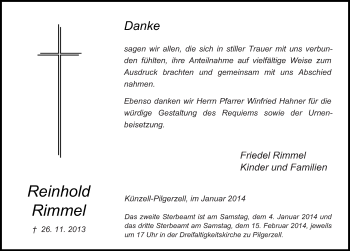 Traueranzeige von Reinhold Rimmel 