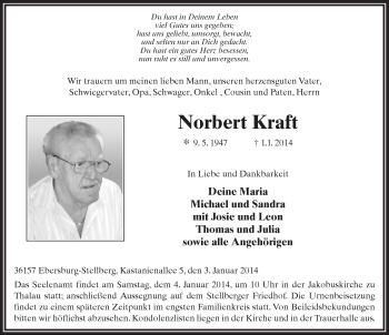 Traueranzeige von Norbert Kraft 