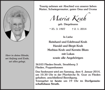 Traueranzeige von Maria Krah 