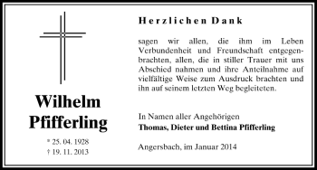 Traueranzeige von Wilhelm Pfifferling 