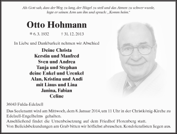 Traueranzeige von Otto Hohmann 