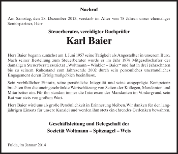 Traueranzeige von Karl Baier 
