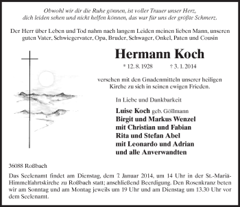 Traueranzeige von Hermann Koch 