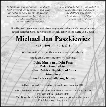 Traueranzeige von Michael Paszkiewicz 