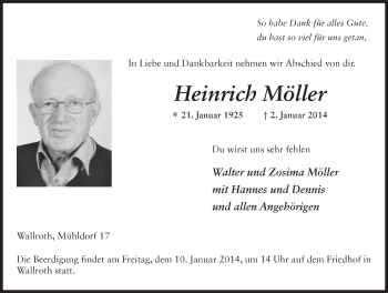 Traueranzeige von Heinrich Möller 
