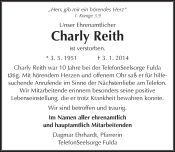 Traueranzeige von Carl Reith 