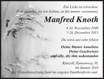 Traueranzeige von Manfred Knoth 