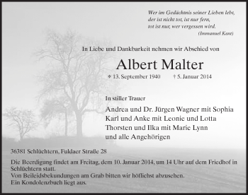 Traueranzeige von Albert Malter 