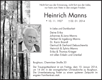 Traueranzeige von Heinrich Manns 
