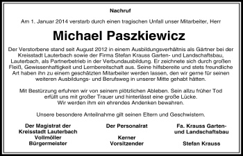 Traueranzeige von Michael Paszkiewicz 