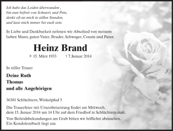 Traueranzeige von Heinz Brand 