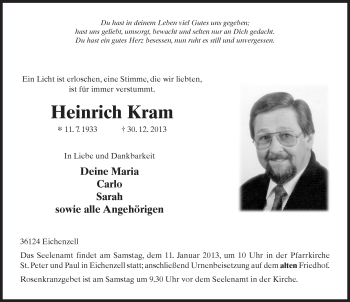 Traueranzeige von Heinrich Kram 