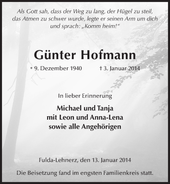 Traueranzeige von Günter Hofmann 