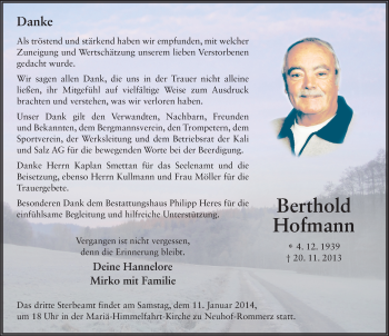 Traueranzeige von Berthold Hofmann 