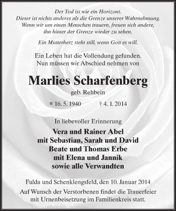 Traueranzeige von Marlies Scharfenberg 