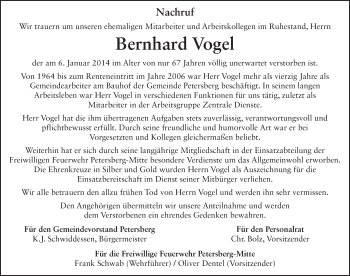 Traueranzeige von Bernhard Vogel 