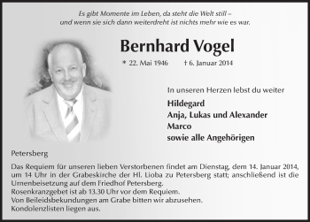 Traueranzeige von Bernhard Vogel 