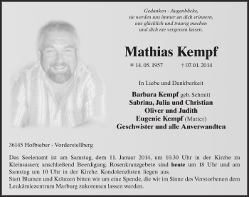 Traueranzeige von Mathias Kempf 