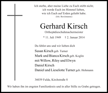 Traueranzeige von Gerhard Kirsch 