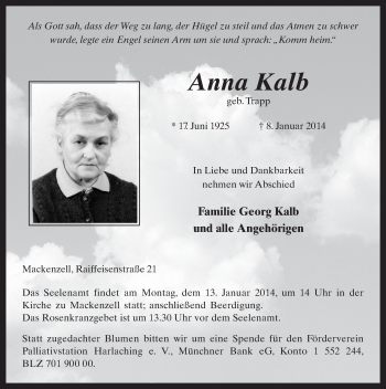 Traueranzeige von Anna Kalb 