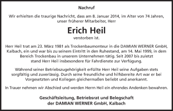 Traueranzeige von Erich Heil 