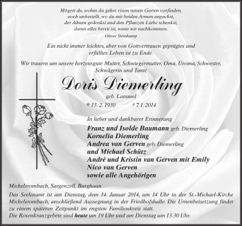 Traueranzeige von Doris Diemerling 