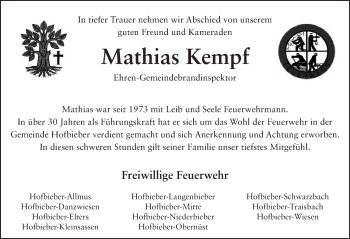 Traueranzeige von Mathias Kempf 