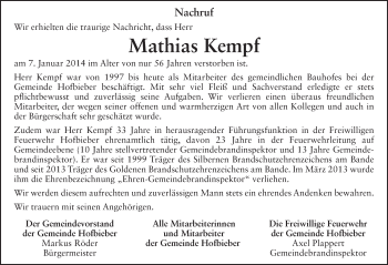 Traueranzeige von Mathias Kempf 