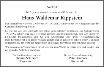 Traueranzeige von Hans-Waldemar Rippstein 