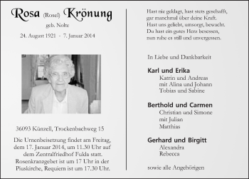 Traueranzeige von Rosa Krönung 