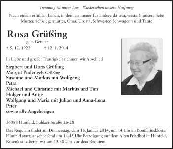 Traueranzeige von Rosa Grüßing 