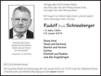 Traueranzeige von Rudolf Schneeberger 