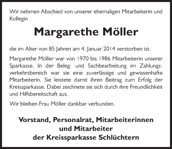 Traueranzeige von Margarethe Möller 