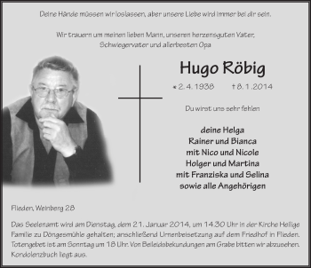 Traueranzeige von Hugo Röbig 