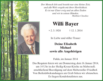 Traueranzeige von Willi Bayer 
