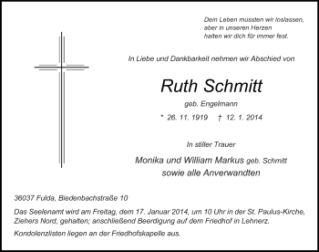 Traueranzeige von Ruth Schmitt 