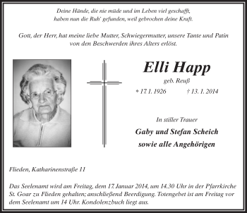Traueranzeige von Elli Happ 