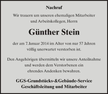 Traueranzeige von Günther Stein 