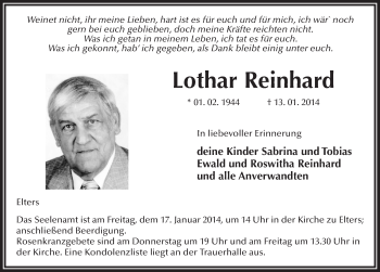 Traueranzeige von Lothar Reinhard 