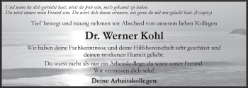 Traueranzeige von Werner Kohl 