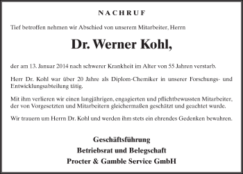 Traueranzeige von Werner Kohl 